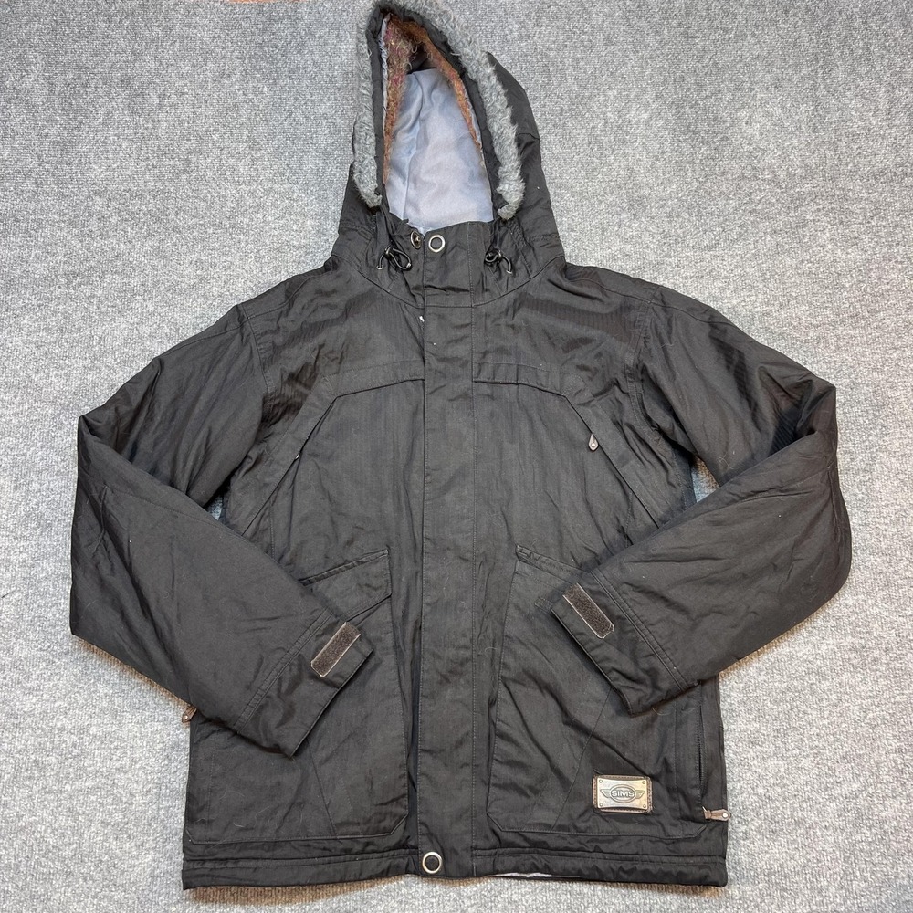Sims Jacket Mens Small Black Hooded Insulated Parka Full Zip Ski Snowboard